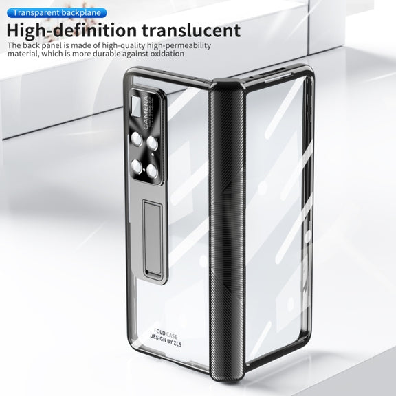For Huawei Mate X2 Magnetic Hinges Plating Phone Case with Holder(Black)