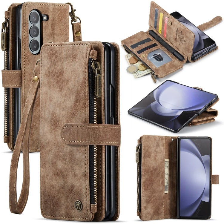 For Samsung Galaxy Z Fold5 CaseMe C30 Multifunctional Card Slots Zipper Phone Leather Phone Case(Brown) - free shipping - PMC Jewellery - Order now!