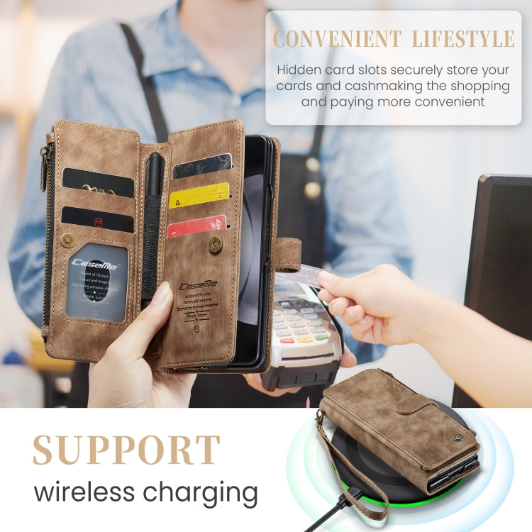 For Samsung Galaxy Z Fold5 CaseMe C30 Multifunctional Card Slots Zipper Phone Leather Phone Case(Brown) - free shipping - PMC Jewellery - Order now!
