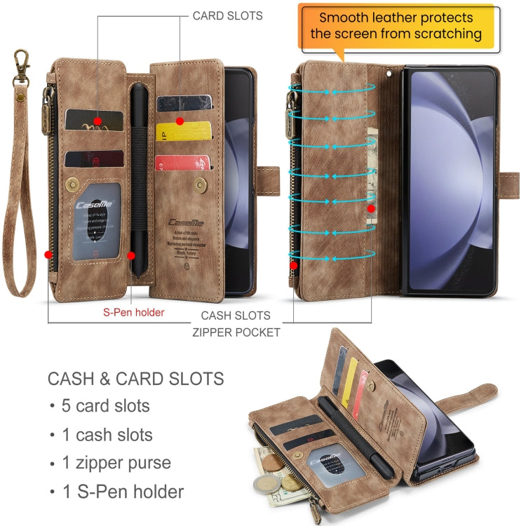 For Samsung Galaxy Z Fold5 CaseMe C30 Multifunctional Card Slots Zipper Phone Leather Phone Case(Brown) - free shipping - PMC Jewellery - Order now!