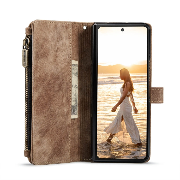 For Samsung Galaxy Z Fold6 5G CaseMe C30 Multifunctional Card Slots Zipper Phone Leather Phone Case(Brown)