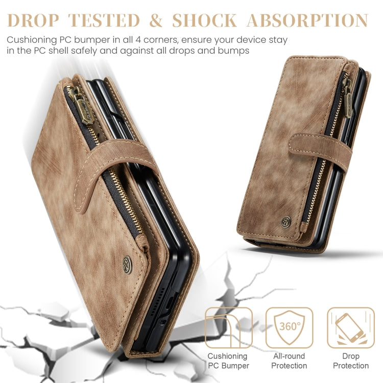 For Samsung Galaxy Z Fold6 5G CaseMe C30 Multifunctional Card Slots Zipper Phone Leather Phone Case(Brown)