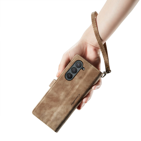 For Samsung Galaxy Z Fold6 5G CaseMe C30 Multifunctional Card Slots Zipper Phone Leather Phone Case(Brown)