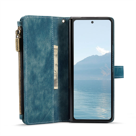 For Samsung Galaxy Z Fold6 5G CaseMe C30 Multifunctional Card Slots Zipper Phone Leather Phone Case(Blue)