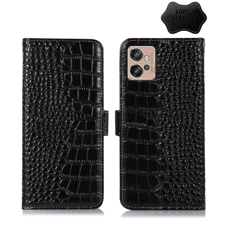 For Motorola Moto G32 Crocodile Top Layer Cowhide Leather Phone Case(Black) - Motorola Cases by PMC TechLife | Online Shopping South Africa | PMC TechLife | Buy Now Pay Later Mobicred