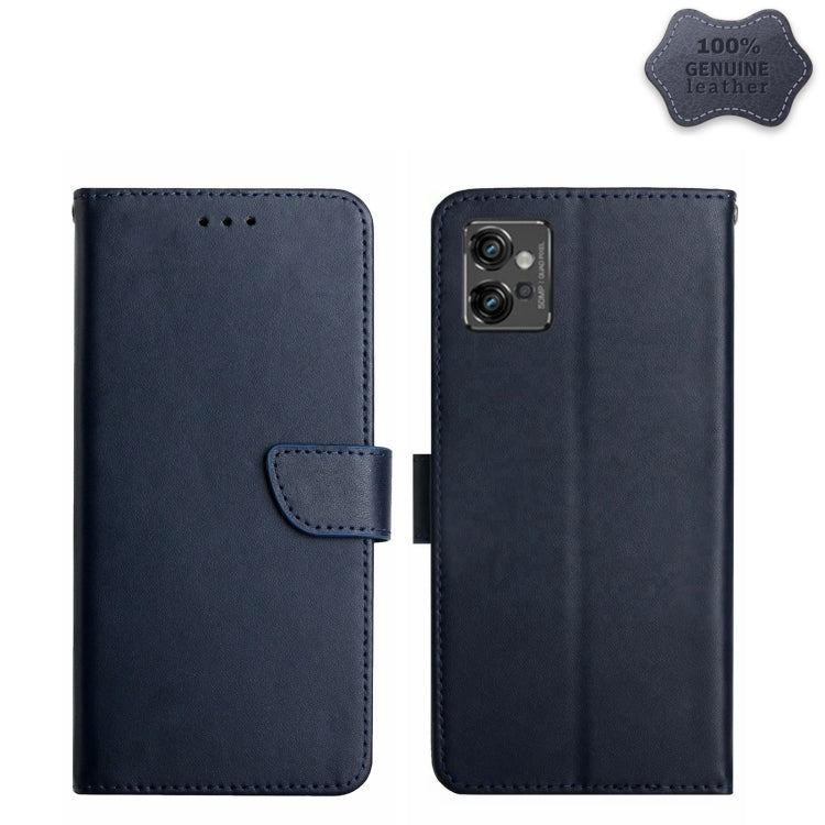 For Motorola Moto G32 Genuine Leather Fingerprint-proof Horizontal Flip Phone Case(Blue) - Motorola Cases by PMC TechLife | Online Shopping South Africa | PMC TechLife | Buy Now Pay Later Mobicred