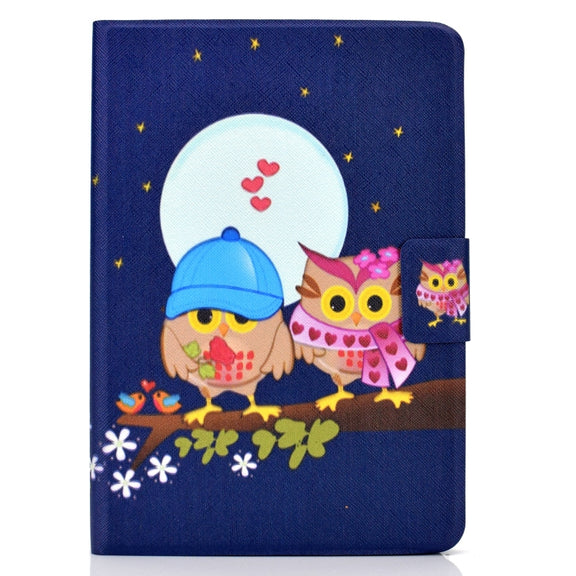 For Amazon Kindle Fire 7 2022 Electric Horizontal Flat Painted Leather Tablet Case(Couple Owls)