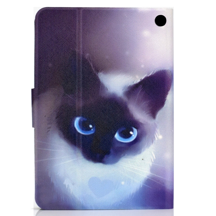 For Amazon Kindle Fire 7 2022 Electric Horizontal Flat Painted Leather Tablet Case(Blue Eyed Cat) - Amazon by PMC TechLife | Online Shopping South Africa | PMC TechLife | Buy Now Pay Later Mobicred