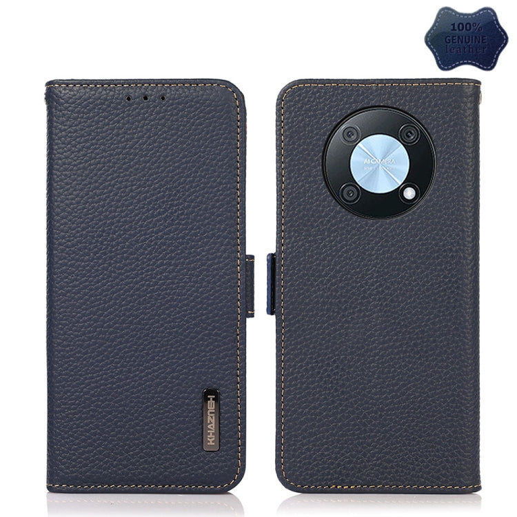For Huawei nova Y90 / Enjoy 50 Pro KHAZNEH Litchi Texture RFID Genuine Leather Phone Case(Blue) - Huawei Cases by PMC TechLife | Online Shopping South Africa | PMC TechLife | Buy Now Pay Later Mobicred
