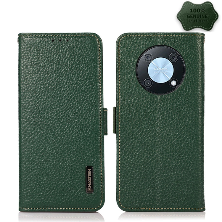 For Huawei nova Y90 / Enjoy 50 Pro KHAZNEH Litchi Texture RFID Genuine Leather Phone Case(Green) - Huawei Cases by PMC TechLife | Online Shopping South Africa | PMC TechLife | Buy Now Pay Later Mobicred