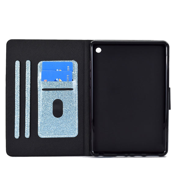 For Amazon Kindle Fire 7 2022 Varnish Glitter Powder Smart Leather Tablet Case(Blue)