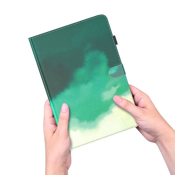 For Nokia T10 Watercolor Pattern Flip Leather Tablet Case(Cyan Green)