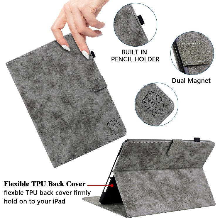 For Nokia T10 Tiger Pattern PU Tablet Case(Grey)