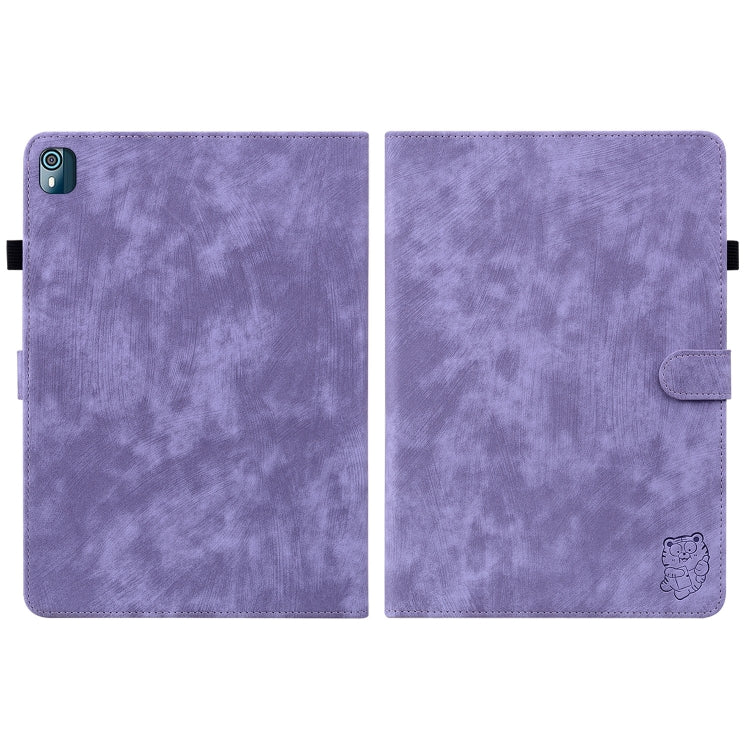 For Nokia T10 Tiger Pattern PU Tablet Case(Purple) - Nokia by PMC TechLife | Online Shopping South Africa | PMC TechLife | Buy Now Pay Later Mobicred