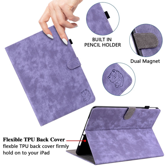 For Nokia T10 Tiger Pattern PU Tablet Case(Purple)