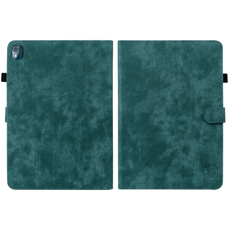 For Nokia T10 Tiger Pattern PU Tablet Case(Dark Green) - Nokia by PMC TechLife | Online Shopping South Africa | PMC TechLife | Buy Now Pay Later Mobicred