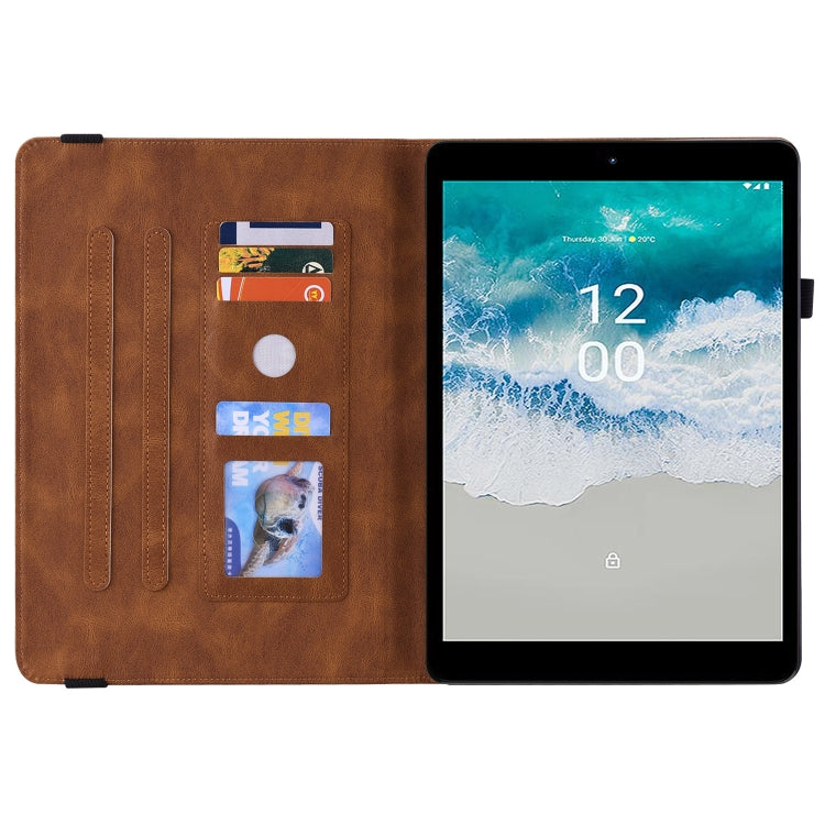 For Nokia T10 Butterfly Flower Embossed Leather Tablet Case(Brown) - Nokia by PMC TechLife | Online Shopping South Africa | PMC TechLife | Buy Now Pay Later Mobicred