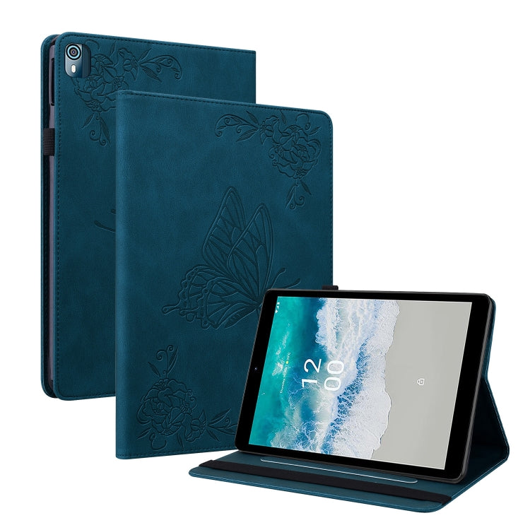 For Nokia T10 Butterfly Flower Embossed Leather Tablet Case(Blue) - Nokia by PMC TechLife | Online Shopping South Africa | PMC TechLife | Buy Now Pay Later Mobicred