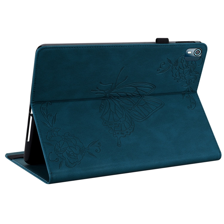 For Nokia T10 Butterfly Flower Embossed Leather Tablet Case(Blue) - Nokia by PMC TechLife | Online Shopping South Africa | PMC TechLife | Buy Now Pay Later Mobicred