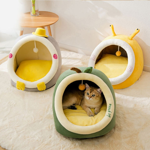 Semi-enclosed Pet Cat and Dog Bed Dog Kennel Pad Pet Supplies, Size:M(Coffee Bear)
