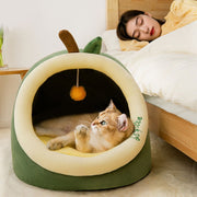 Semi-enclosed Pet Cat and Dog Bed Dog Kennel Pad Pet Supplies, Size:L(Yellow Snail)