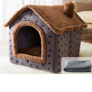 House Type Universal Removable and Washable Pet Dog Cat Bed Pet Supplies, Size:S(Coffee Hut + Blanket)