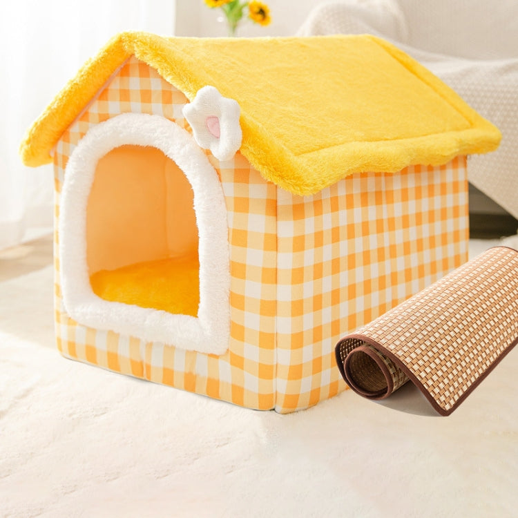 House Type Universal Removable and Washable Pet Dog Cat Bed Pet Supplies, Size:S(Yellow Flower + Mat) - Pet Houses & Accessories by PMC TechLife | Online Shopping South Africa | PMC TechLife | Buy Now Pay Later Mobicred