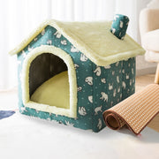 House Type Universal Removable and Washable Pet Dog Cat Bed Pet Supplies, Size:S(Green Bear House + Mat)