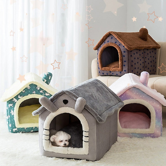 House Type Universal Removable and Washable Pet Dog Cat Bed Pet Supplies, Size:S(Green Bear House + Blanket)