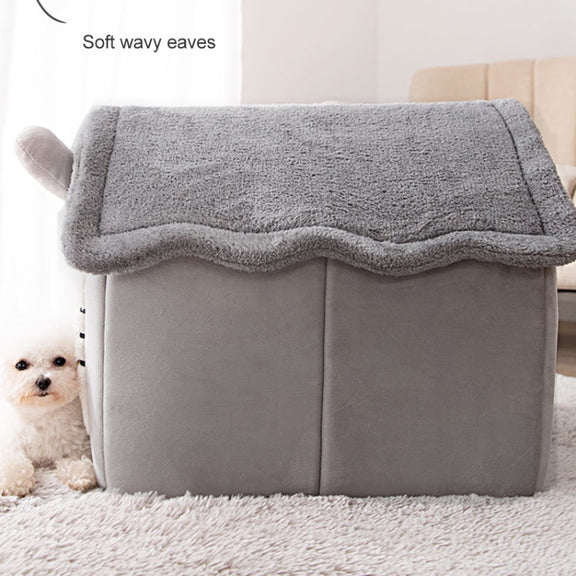 House Type Universal Removable and Washable Pet Dog Cat Bed Pet Supplies, Size:S(Yellow Flower + Blanket)