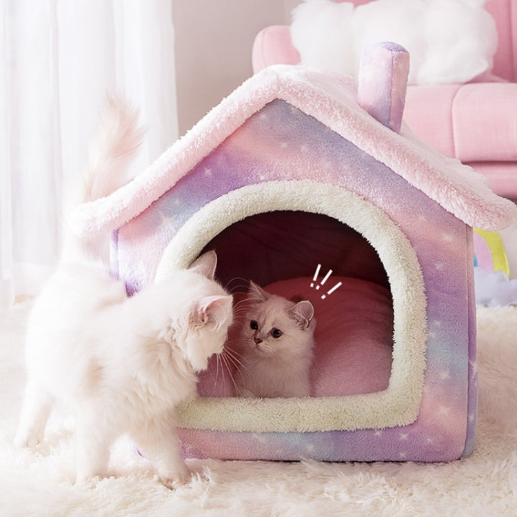 House Type Universal Removable and Washable Pet Dog Cat Bed Pet Supplies, Size:S(Pink Starry Sky + Blanket)