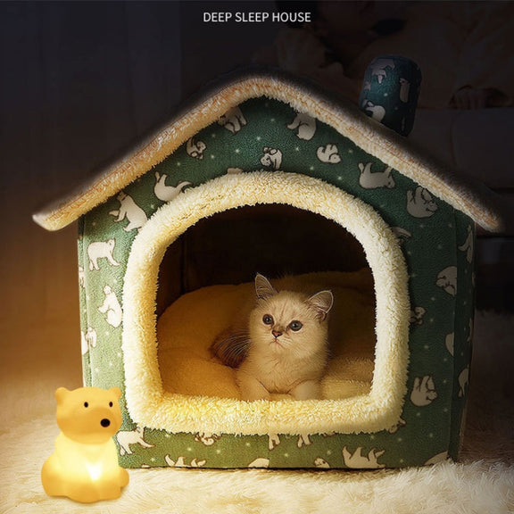 House Type Universal Removable and Washable Pet Dog Cat Bed Pet Supplies, Size:S(Gray Cat + Mat)