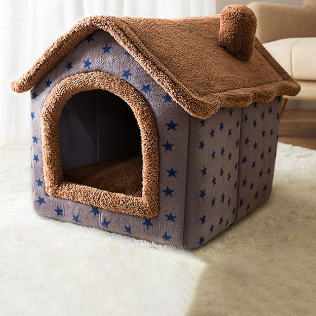 House Type Universal Removable and Washable Pet Dog Cat Bed Pet Supplies, Size:M(Coffee Hut)