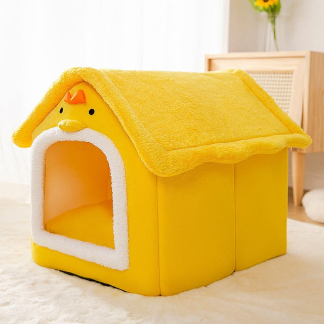 House Type Universal Removable and Washable Pet Dog Cat Bed Pet Supplies, Size:M(Yellow Chick)