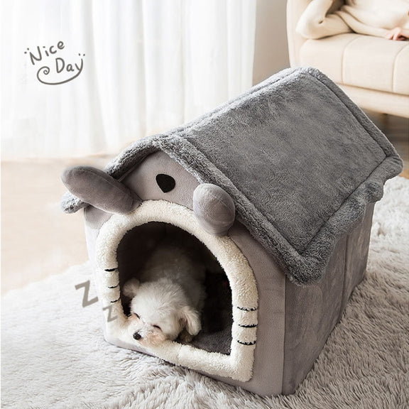 House Type Universal Removable and Washable Pet Dog Cat Bed Pet Supplies, Size:L(Green Bear House + Mat)