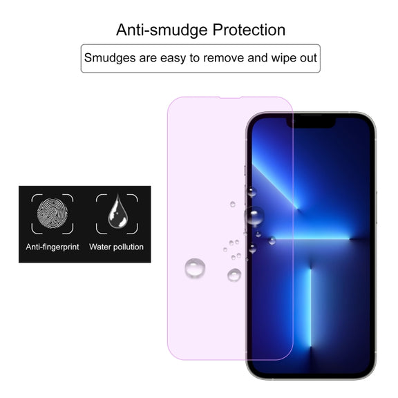 For iPhone 16e / 13 / 13 Pro Purple Light Eye Protection Tempered Glass Film