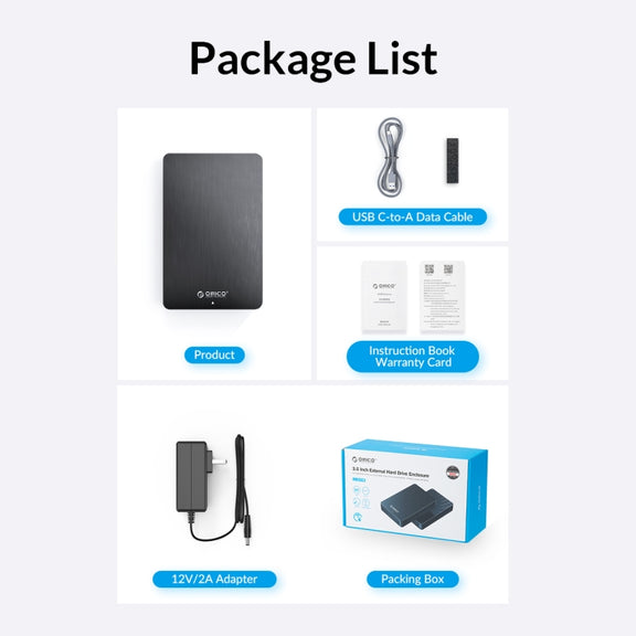 ORICO HM25U3 2.5 inch USB3.0 Micro-B Hard Drive Enclosure, Plug:US Plug(Black)