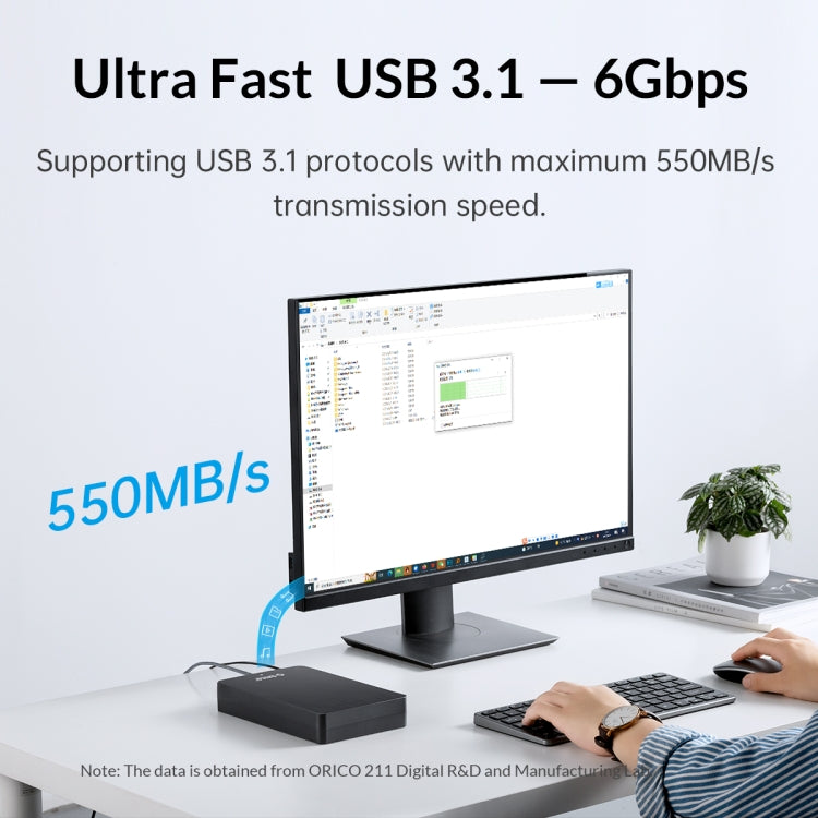 ORICO HM25C3 2.5 inch USB3.1 Gen1 Type-C Hard Drive Enclosure, Plug:US Plug(Black)
