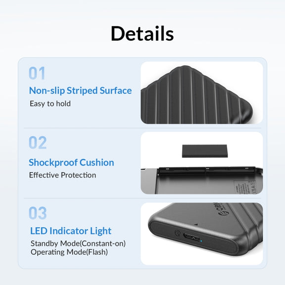 ORICO 25PW1-C3 USB to Type-C 2.5 inch External Storage Hard Drive Case(Black)