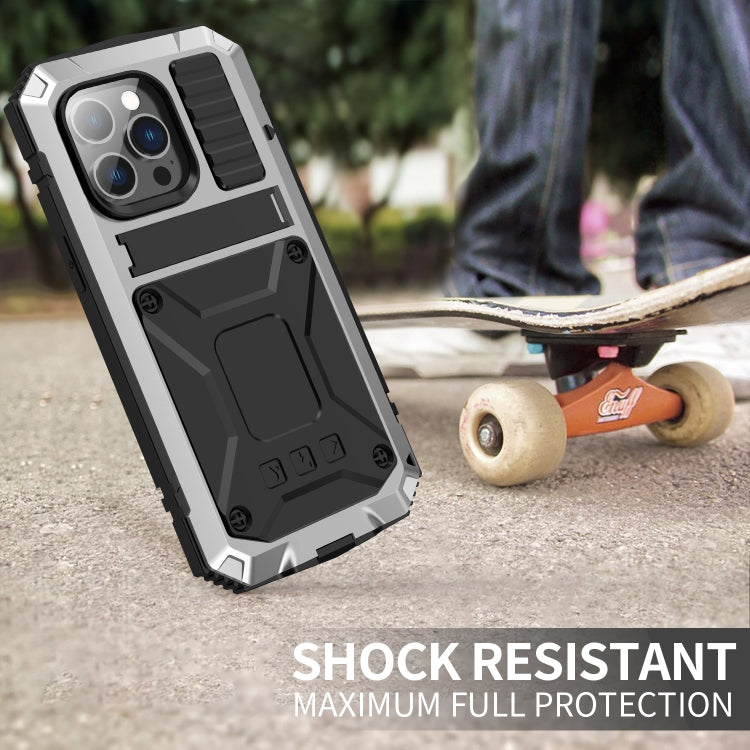 For iPhone 14 Pro R-JUST Shockproof Waterproof Dust-proof Case with Holder(Silver) - iPhone 14 Pro Cases by R-JUST | Online Shopping South Africa | PMC TechLife