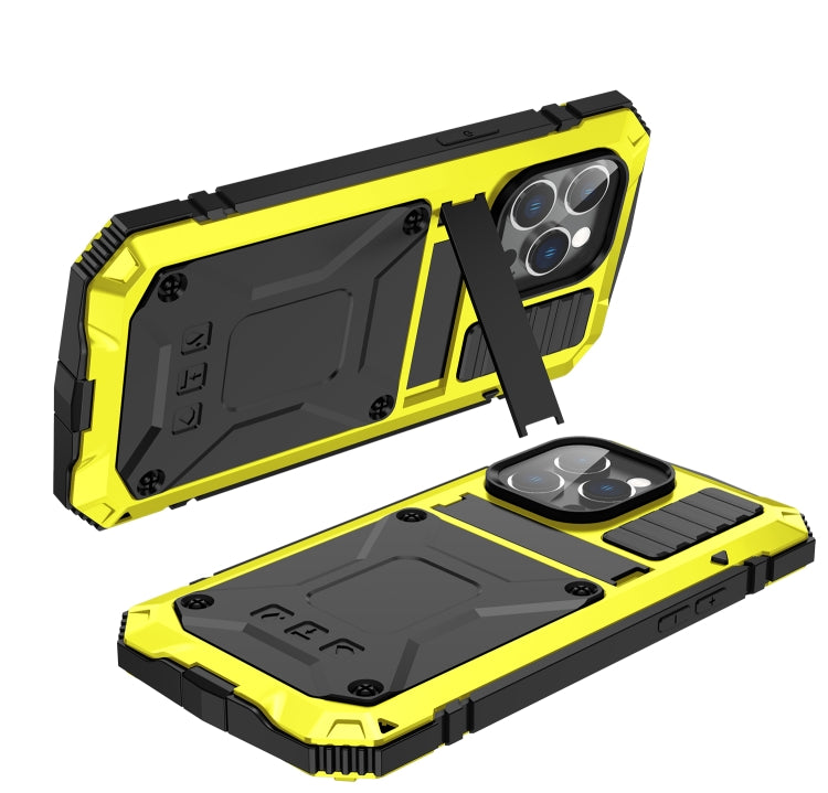 For iPhone 14 Pro R-JUST Shockproof Waterproof Dust-proof Case with Holder(Yellow) - free shipping - PMC TechLife - Order now!