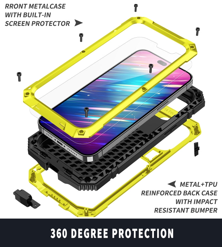 For iPhone 14 Pro R-JUST Shockproof Waterproof Dust-proof Case with Holder(Yellow) - free shipping - PMC TechLife - Order now!