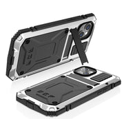 For iPhone 14 Plus R-JUST Shockproof Water-resistant Dust-proof Case with Holder (Silver)