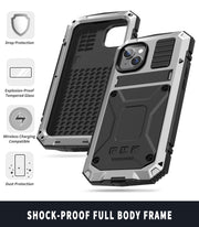 For iPhone 14 Plus R-JUST Shockproof Water-resistant Dust-proof Case with Holder (Silver)
