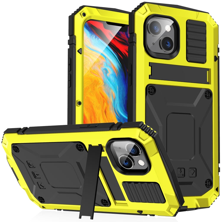 For iPhone 14 Plus R-JUST Shockproof Waterproof Dust-proof Case with Holder (Yellow) - free shipping - PMC TechLife - Order now!