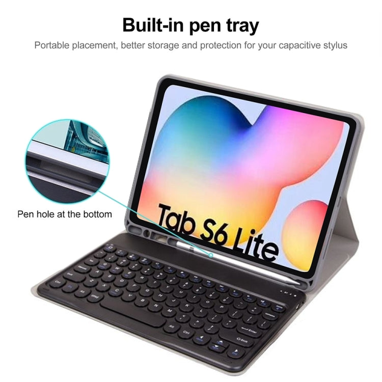 Round Cap Bluetooth Keyboard Leather Case with Pen Slot, without Touchpad For Samsung Galaxy Tab A7 10.4 2020(Dark Blue+Black Keyboard)