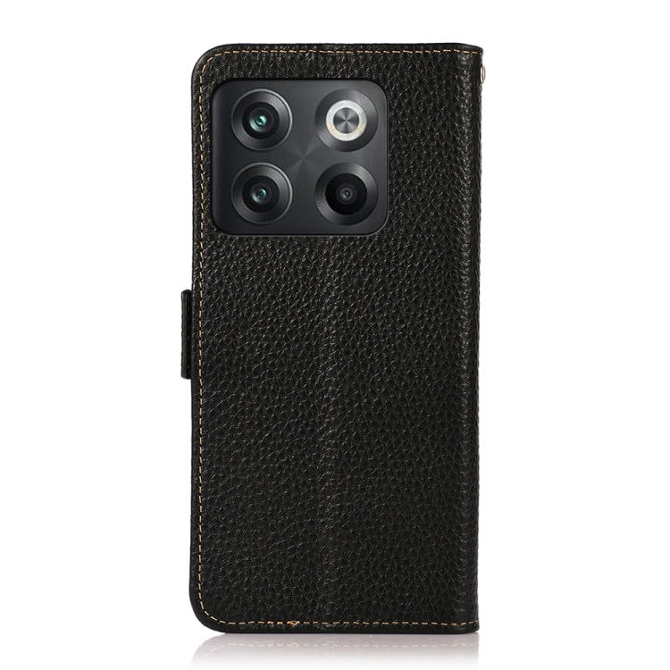 For OnePlus 10T/Ace Pro KHAZNEH Side-Magnetic Litchi Genuine Leather RFID Phone Case(Black) - OnePlus Cases by PMC TechLife | Online Shopping South Africa | PMC TechLife | Buy Now Pay Later Mobicred
