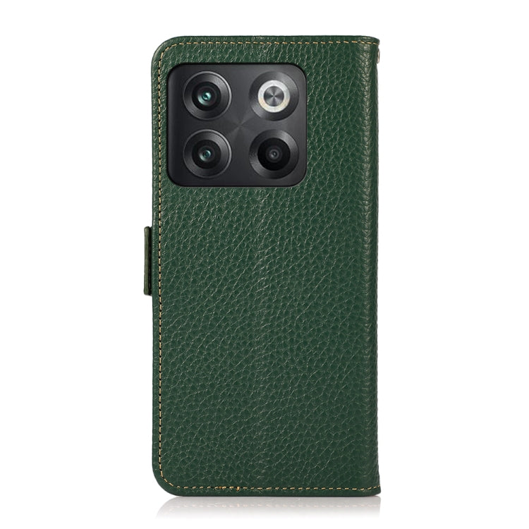 For OnePlus 10T/Ace Pro KHAZNEH Side-Magnetic Litchi Genuine Leather RFID Phone Case(Green)