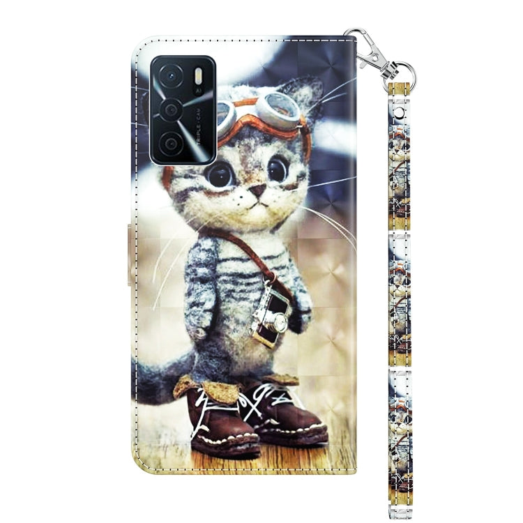 For OPPO A16 / A16s / A54s 3D Painted Leather Phone Case(Naughty Cat) - OPPO Cases by PMC TechLife | Online Shopping South Africa | PMC TechLife | Buy Now Pay Later Mobicred