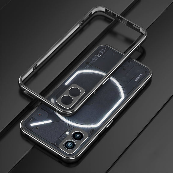 For Nothing Phone 1 Aurora Series Lens Protector + Metal Frame Protective Phone Case(Black Silver)